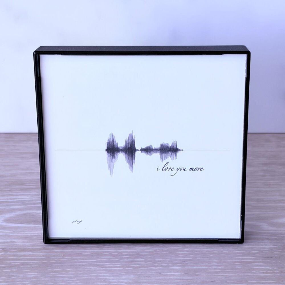 NEW I Love You More Soundwave Framed Wall Art 4x4in Black White Minimalist